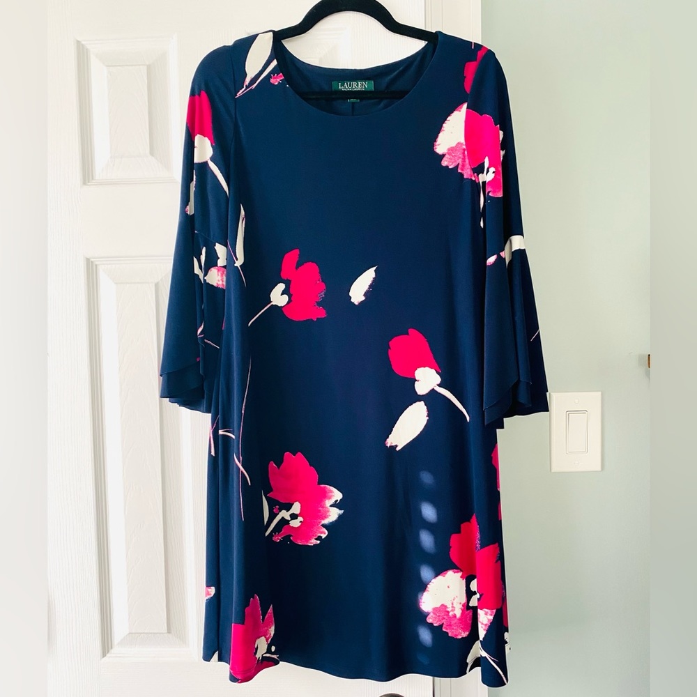 Ralph Lauren Navy Floral Bell Sleeve Dress